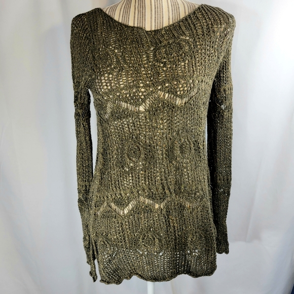 Jeanne Pierre Grey & Gold Metallic Sweater Size Small - Picture 1 of 6